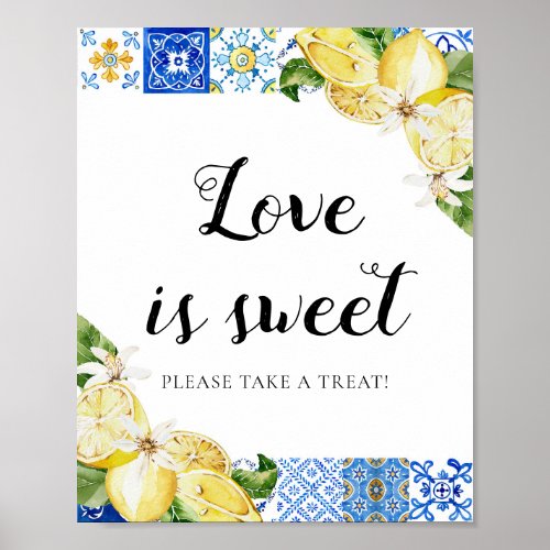 Blue Tile Lemons Love is Sweet Treat Favor Sign