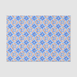 Blue Tile Mediterranean Amalfi Coastal Geometric Tissue Paper