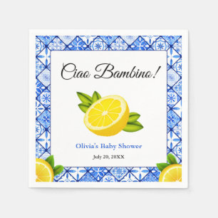 Blue Tile Mediterranean Ciao Bambino Baby Shower  Napkins