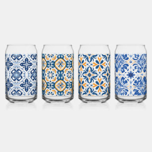 Blue tile Mediterranean picnic beer can glass