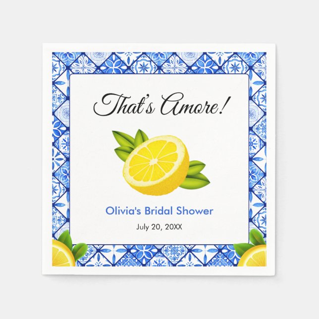 Blue Tile Mediterranean That's Amore Bridal Shower Napkins (Front)