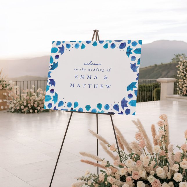 Blue Tile Mediterranean Welcome Wedding Foam Board (Creator Uploaded)