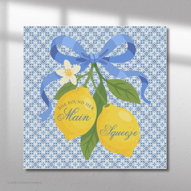 Blue Tile Mediterranean with Lemons Bridal Shower Sticker (Creator Uploaded)