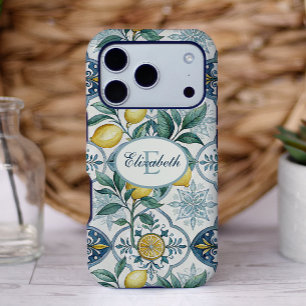 Blue Tile Monogram French Country Lemon Pattern Case-Mate iPhone 14 Case