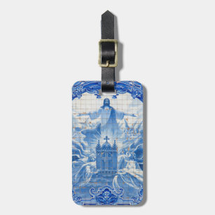 Blue tile mosaic of jesus, Portugal Luggage Tag