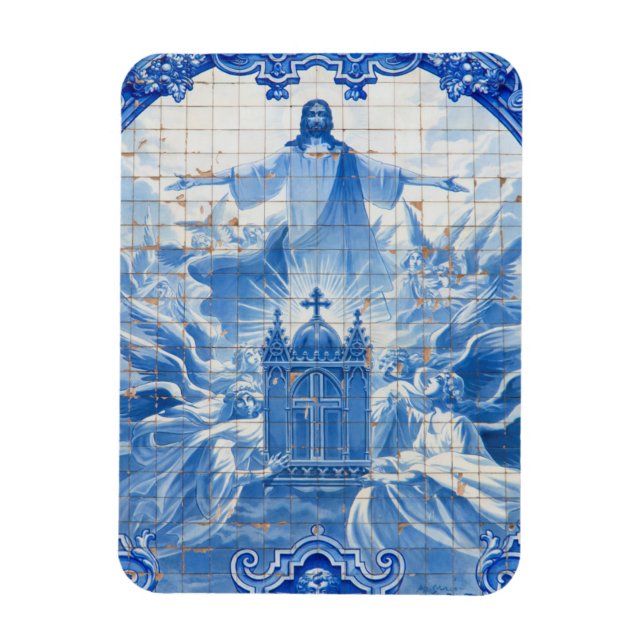 Blue tile mosaic of jesus, Portugal Magnet (Vertical)