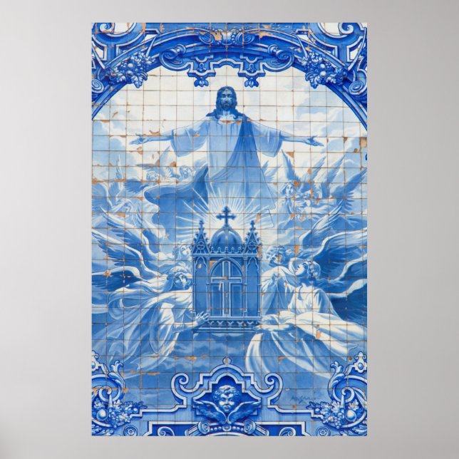 Blue tile mosaic of jesus, Portugal Poster (Front)