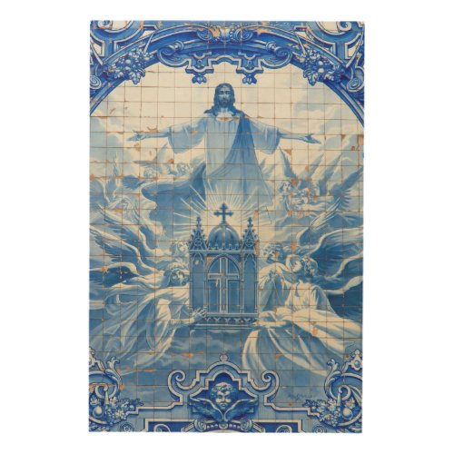 Blue tile mosaic of jesus Portugal Wood Wall Art