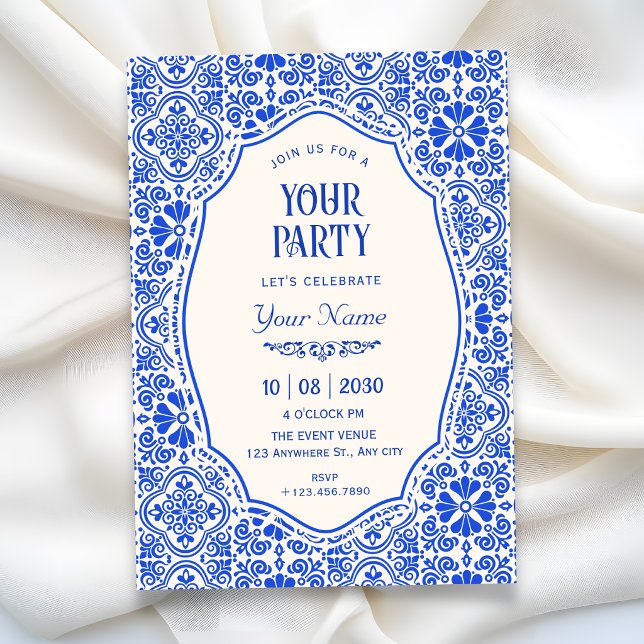Blue tile pattern art  invitation (Creator Uploaded)