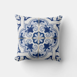 Blue Tile Pillow Classic Italian Ceramic Accent