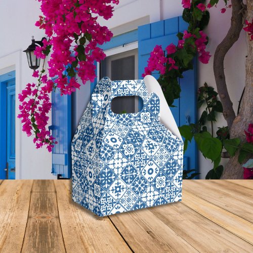 Blue Tile Santorini Greek Spanish Baby shower Favor Boxes