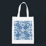 Blue Tile Santorini Greek/ Spanish themed Grocery Bag<br><div class="desc">Mediterranean Greek musical blue tiled-inspired Dancing Queen bridal shower-themed bag.</div>