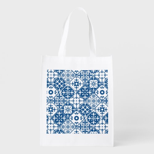 Blue Tile Santorini Greek Spanish themed Grocery Bag