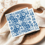 Blue Tile Santorini Greek/ Spanish themed Napkins<br><div class="desc">Mediterranean Greek musical blue tiled-inspired Dancing Queen bridal shower paper napkin</div>