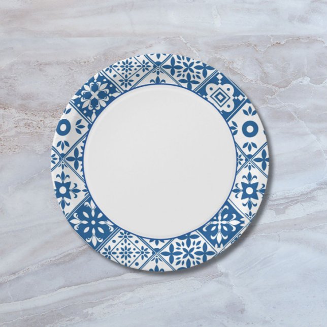 Blue Tile Santorini Greek/ Spanish themed Paper Plates (Creator Uploaded)