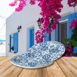 Blue Tile Santorini Greek/ Spanish themed Paper Plates<br><div class="desc">Mediterranean Greek musical blue tiled-inspired Dancing Queen bridal shower paper plates.</div>