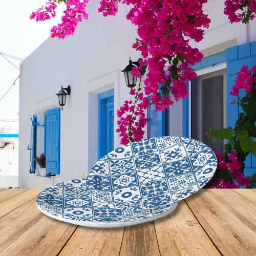 Blue Tile Santorini Greek Spanish themed Paper Plates