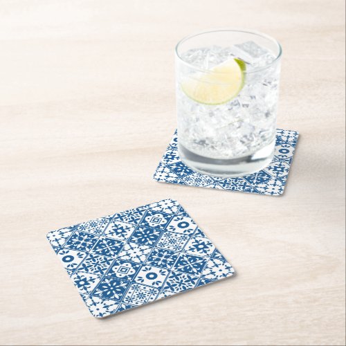 Blue Tile Santorini Greek Spanish themed Square Paper Coaster