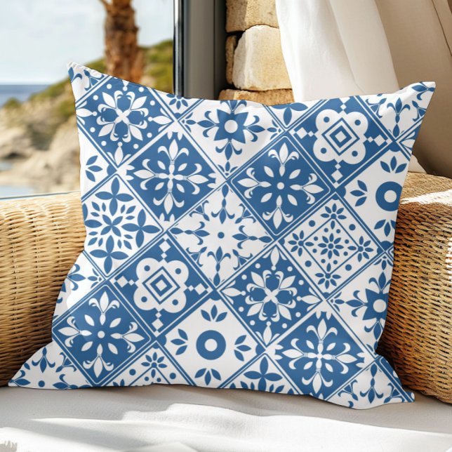 Blue Tile Santorini Greek/ Spanish themed Throw Pillow (Creator Uploaded)