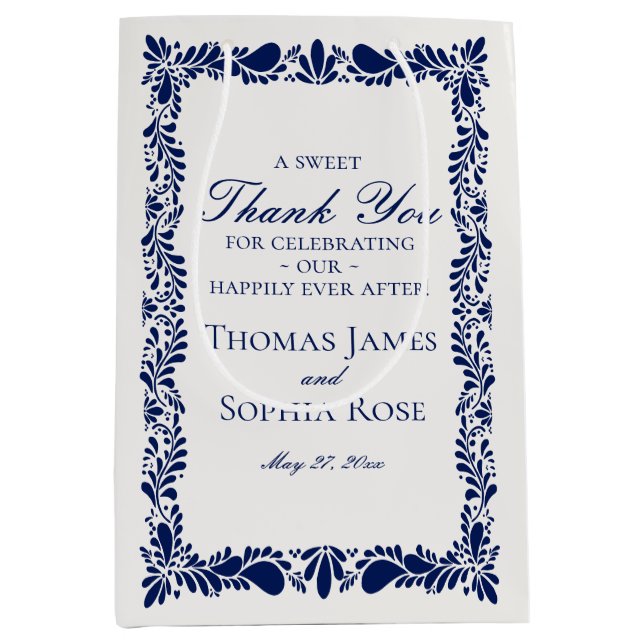 Blue Tile Talavera Spanish Fiesta Wedding Favors Medium Gift Bag (Front)