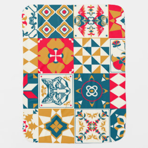 Blue Tile: Vintage Mosaic Background. Baby Blanket