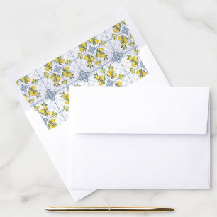 Blue Tile Watercolor French Country Lemon Pattern Envelope Liner
