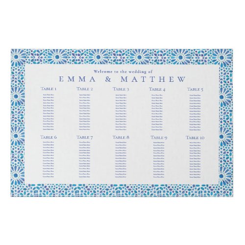 Blue Tile Wedding Seating Chart Find Your Seat Faux Canvas Print