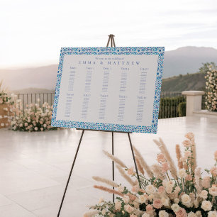 Blue Tile Wedding Seating Chart Find Your Seat Faux Canvas Print