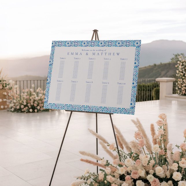 Blue Tile Wedding Seating Chart Find Your Seat Faux Canvas Print (Creator Uploaded)