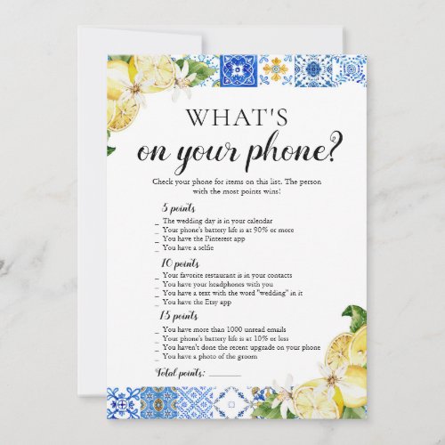Blue Tile Whats on your phone Bridal Shower Game Invitation