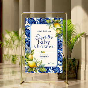 Blue Tile Yellow Lemons Baby Shower Welcome Foam Board