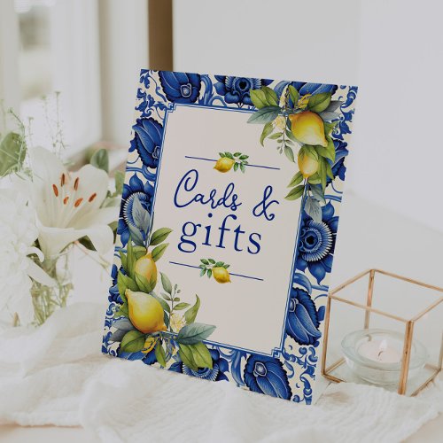 Blue Tile Yellow Lemons Cards and Gifts Pedestal Sign