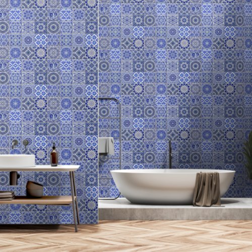 Blue Tiled Mosaic _ Mediterranean Vintage Style  Wallpaper