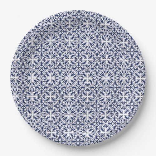 Blue tiled paper plates