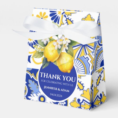 Blue Tiles Amalfi Lemon Wedding Thank You Bag Favor Boxes
