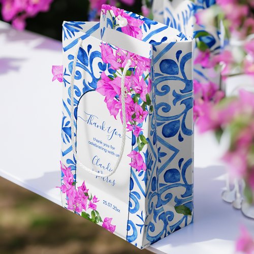 Blue Tiles and Bougainvillea elegant thank you Small Gift Bag