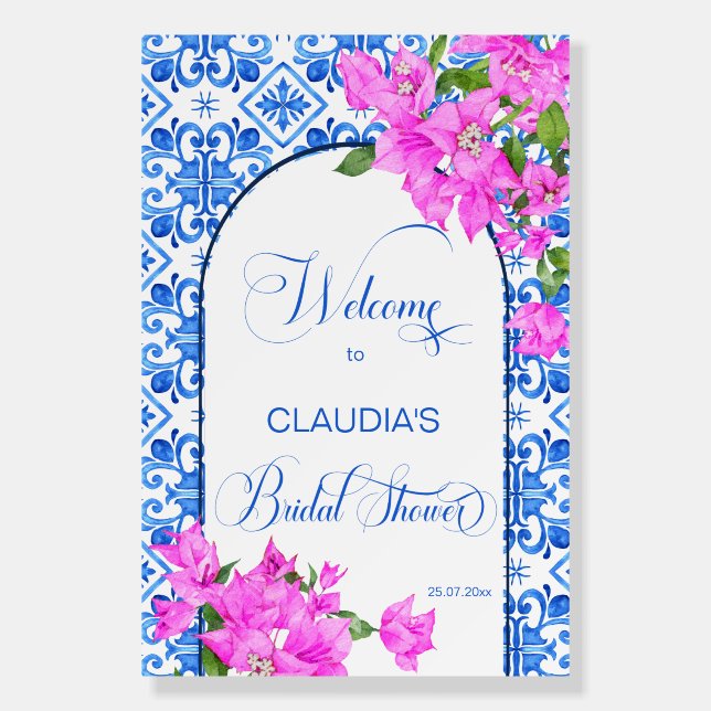 Blue Tiles and Bougainvillea elegant welcome sign (Front)