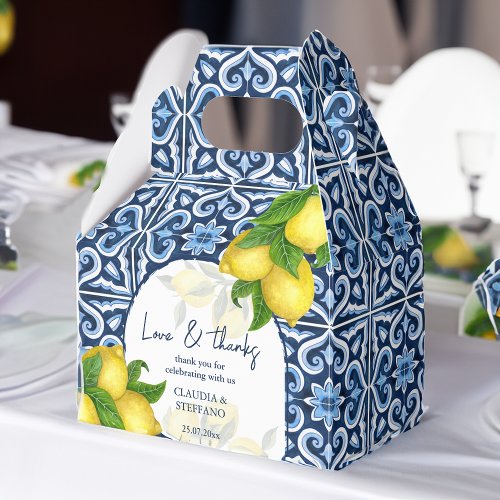 Blue tiles and lemon Amalfi  Italian wedding thank Favor Boxes