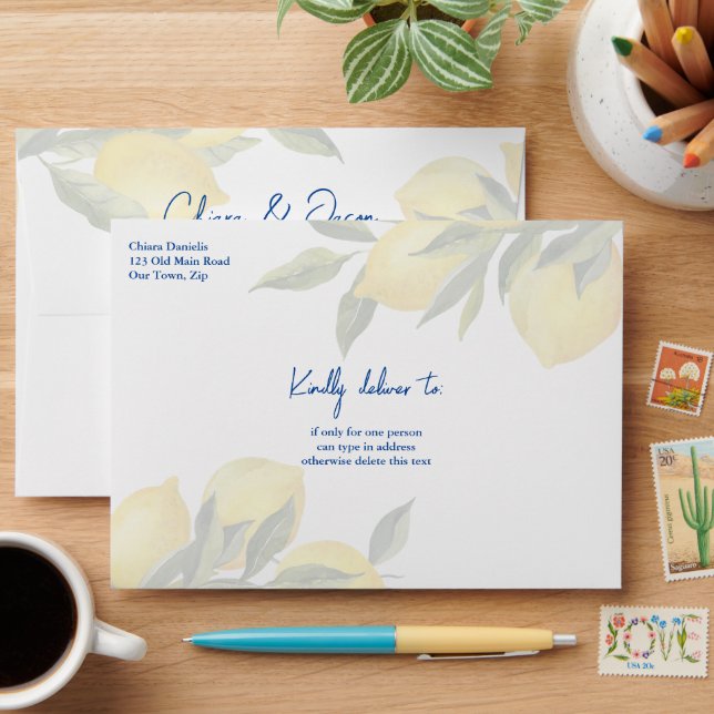 Blue tiles and lemon Amalfi matching 5x7 Envelope (Desk)