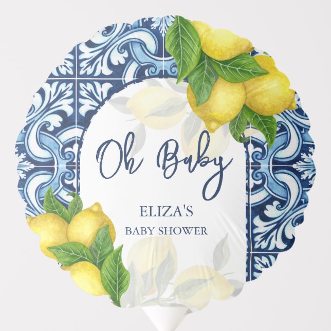 Blue tiles and lemon Amalfi Positano baby shower Balloon (Front)