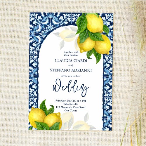 Blue tiles and lemon Amalfi Positano wedding Invitation