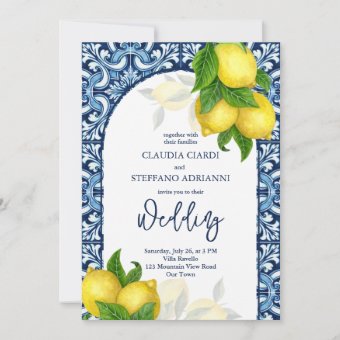 Blue tiles and lemon Amalfi Positano wedding Invitation | Zazzle