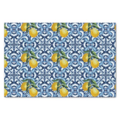 Blue tiles and lemons Amalfi Positano themed Tissue Paper