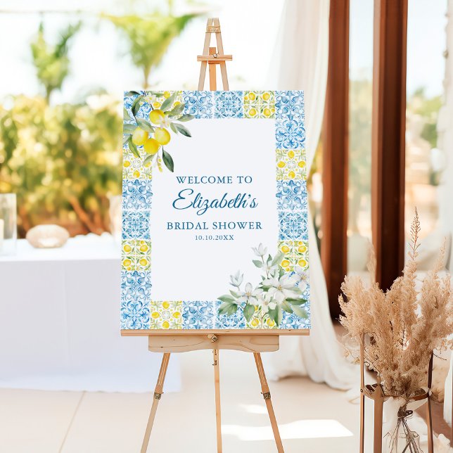 Blue Tiles and Lemons Bridal Shower Welcome Foam Board (Blue Tiles and Lemons Bridal Shower Welcome Foam Board)