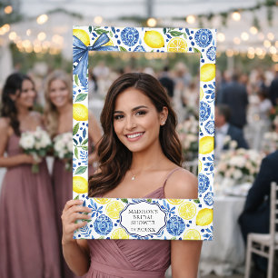 Blue Tiles and Lemons Mediterranean Bridal Shower Selfie Frame