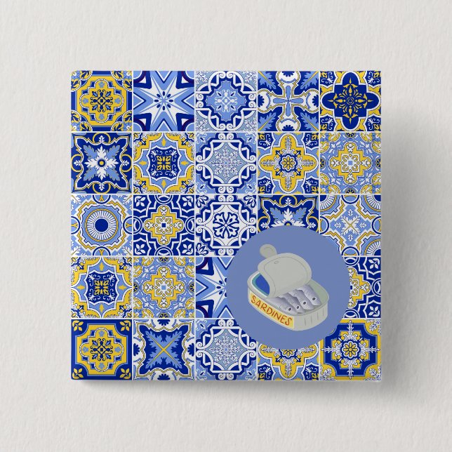  Blue Tiles and Sardines Button (Front)