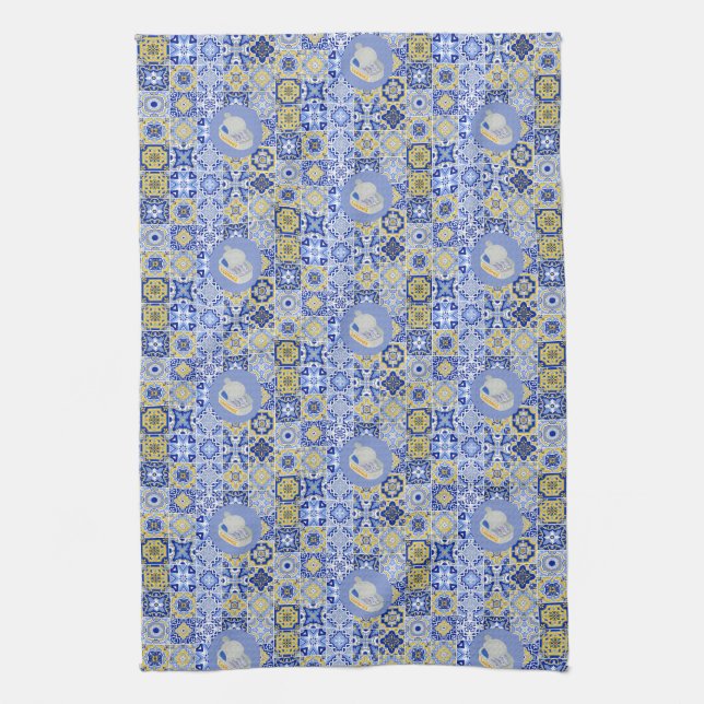  Blue Tiles and Sardines Kitchen Towel (Vertical)
