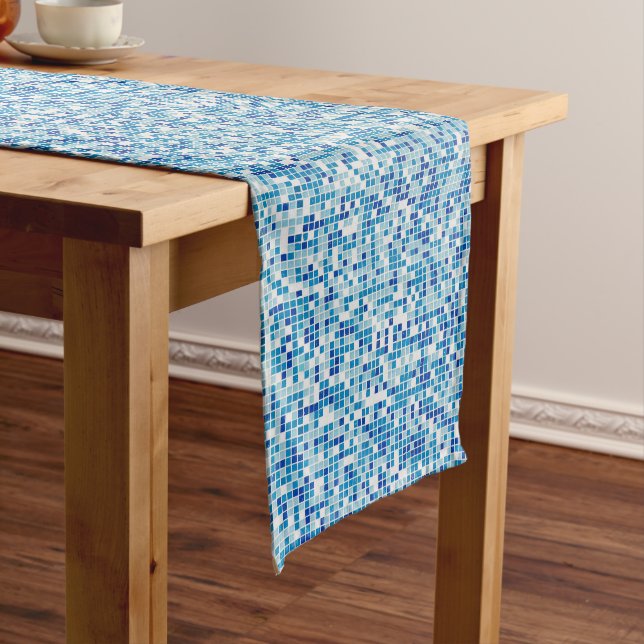 Blue tiles background short table runner (In Situ)