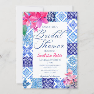 Blue Tiles Bougainvillea Amalfi Bridal Shower Invitation