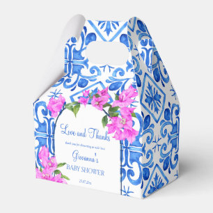 Blue tiles Bougainvillea baby shower custom Favor Boxes
